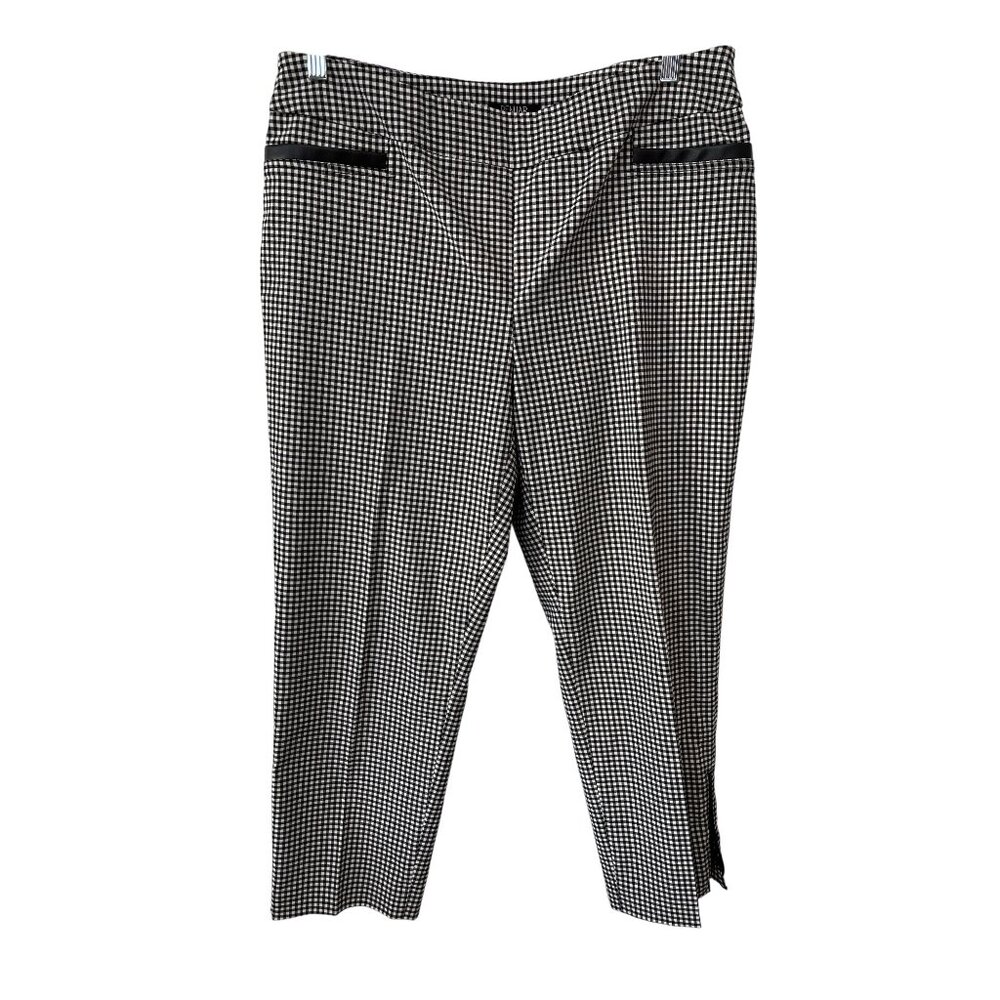 Renuar Pants Size 12 Flat Front Tapered Leg Gingham Check Black White Academia